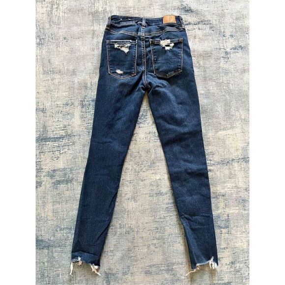 American Eagle Dark Wash Distressed High Rise Jeggings Size 2 - Picture 2 of 7